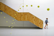 Cause and Effect suspended tennis ball art installation, Mustang Art Gallery, Alicante, Spain - Mar 2012