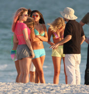 Vanessa, Ashley And Selena Filming 'Spring Breakers' On The Beach