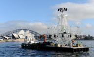 Giant chandelier being moved across Sydney Harbour to floating stage at Royal Botanic Gardens for Handa Opera's production of La Traviata, Sydney, Australia - 16 Mar 2012