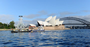 Giant chandelier being moved across Sydney Harbour to floating stage at Royal Botanic Gardens for Handa Opera's production of La Traviata, Sydney, Australia - 16 Mar 2012