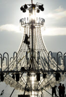 Giant chandelier being moved across Sydney Harbour to floating stage at Royal Botanic Gardens for Handa Opera's production of La Traviata, Sydney, Australia - 16 Mar 2012