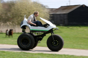 Man turns electric three-wheeler Sinclair C5 into a monster bike, Buckinghamshire, Britain - 03 Apr 2012