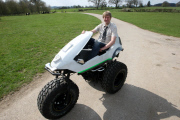 Man turns electric three-wheeler Sinclair C5 into a monster bike, Buckinghamshire, Britain - 03 Apr 2012
