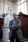Amartya Sen photographed in The Wren Library at Trinity College in Cambridge.