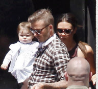 David Beckham and baby Harper take mommy Victoria out for a birthday lunch 