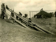 Historians uncover photos showing world's first children's slide constructed in 1922 in Wicksteed Park, Kettering, Northamptonshire, Britain - 16 Apr 2012
