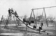 Historians uncover photos showing world's first children's slide constructed in 1922 in Wicksteed Park, Kettering, Northamptonshire, Britain - 16 Apr 2012