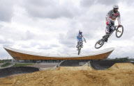 Riders try the course for the first time ahead of the London Prepares BMX competition