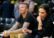 David and Victoria Beckham watch the Lakers courtside