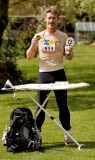 Man completes 155 mile Sahara desert 'Marathon Des Sables' with ironing board strapped to his back, Ockeridge,  Worcestershire, Britain - 17 Apr 2012