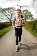 Man completes 155 mile Sahara desert 'Marathon Des Sables' with ironing board strapped to his back, Ockeridge,  Worcestershire, Britain - 17 Apr 2012
