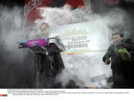 FRA: Francois Hollande receives flour, thrown by a woman flavour, thrown by a woman