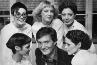 Hairdresser Vidal Sassoon With Models Showing His New 1976 Haircuts In London. At Rear From Left: Ann Greenaway And The Question Mark Katherine With Feathers And Sally Andrews With The Tomboy. In Front: Kay Brooker With The Humming Bird And Orla With