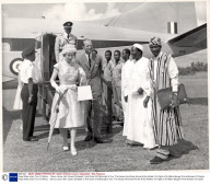 Royal State (visit) Tour Of Africa ... Sierra Leone 1961 Queen Elizabeth Ii And Duke Of Edinburgh''s Tour: The Queen And Duke Arrive At Bo Airfield. On Right Is Sir Milton Margai Prime Minister Of Ceylon