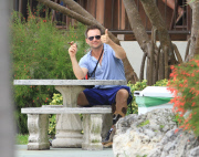 Christian Slater in Miami Beach with his dog