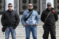 Members of Golden Dawn far-right party outside the church of Agios Panteleimonas, Athens, Greece - 12 May 2012