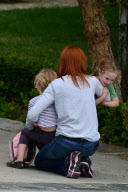 Marcia Cross waits for her kids in Santa Monica