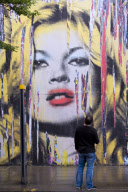 Artwork featuring Kate Moss by Thierry Guetta aka Mr Brainwash, New Oxford Street, London, Britain - 16 Jul 2012