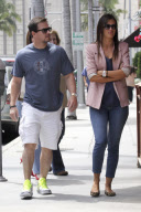 Mark Wahlberg and wife jaywalking in Beverly Hills