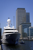 Yachts moored at Canary Wharf, London, Britain - 23 Jul 2012