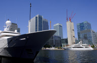 Yachts moored at Canary Wharf, London, Britain - 23 Jul 2012