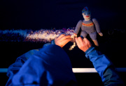 Mystery 'yarnbombers' install knitted figures to celebrate London 2012 Olmypic Games on Saltburn Pier, North Yorkshire, Britain - 27 Jul 2012