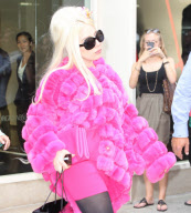 Lady Gaga leaves Giorgio Armani in pink fur