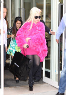 Lady Gaga leaves Giorgio Armani in pink fur
