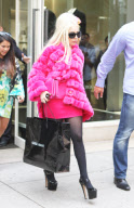 Lady Gaga leaves Giorgio Armani in pink fur