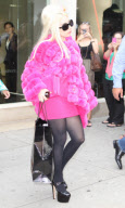 Lady Gaga leaves Giorgio Armani in pink fur