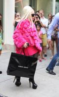 Lady Gaga leaves Giorgio Armani in pink fur