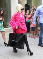 Lady Gaga leaves Giorgio Armani in pink fur