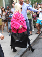 Lady Gaga leaves Giorgio Armani in pink fur