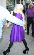 Lady Gaga leaves Giorgio Armani in pink fur