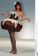 PARIS:"Chocolate"fashion show:Top models  with dresses made of chocolate:Astrid Veil