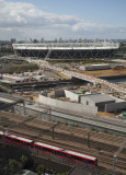 2012 LONDON OLYMPIC STADIUM POPULOUS ARCHITECTS 2010 GENERAL VIEW FROM HIGH LEVEL CONSTRUCTION WITH DLR TRAIN