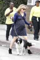 Anna Paquin takes her dog and her baby bump for a walk in Venice