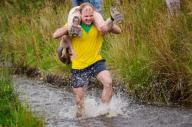 Bog Snorkelling Triathlon as part of the World Alternative Games, at Llanwrtyd Wells, Wales, Britain - 25 Aug 2012
