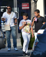 Jermaine Jackson cools down at Coffe Bean with his boys