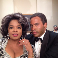 Oprah Winfrey and Lenny Kravitz wearing old age make-up on the set of 'The Butler'