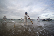 Bramble Bank Cricket match in the middle of The Solent, Dorset, Britain - 17 Sep 2012