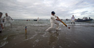 Bramble Bank Cricket match in the middle of The Solent, Dorset, Britain - 17 Sep 2012
