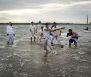 Bramble Bank Cricket match in the middle of The Solent, Dorset, Britain - 17 Sep 2012