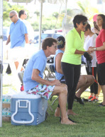 The Kardashian family was seen at a park doing stretches and practicing their rowing skills before heading out on boats in Miami, Florida 
