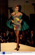 Fashion Women 1990 Model On The Paris Catwalk Wearing Versace.