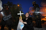 Greek Christians demonstate against theater performance