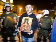 Greek Christians demonstate against theater performance