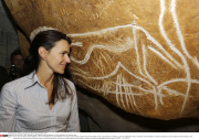 VALLON-PONT-D'ARC: Minister Aurelie Filippetti visits building site of a the facsimile of the Chauvet cave