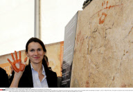 VALLON-PONT-D'ARC: Minister Aurelie Filippetti visits building site of a the facsimile of the Chauvet cave