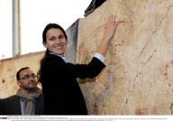 VALLON-PONT-D'ARC: Minister Aurelie Filippetti visits building site of a the facsimile of the Chauvet cave